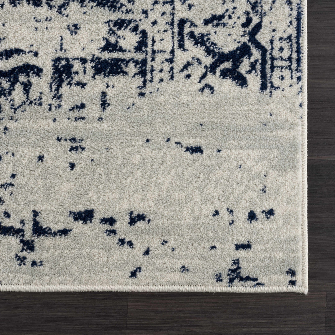 Transitional Heriz Design Blue and Beige Medallion Area Rug - The Rug Decor