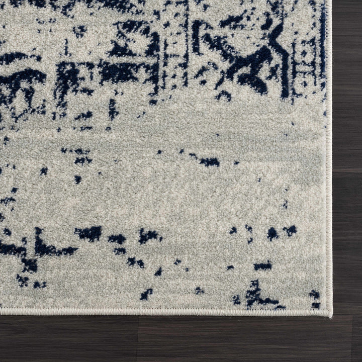 Transitional Heriz Design Blue and Beige Medallion Area Rug - The Rug Decor