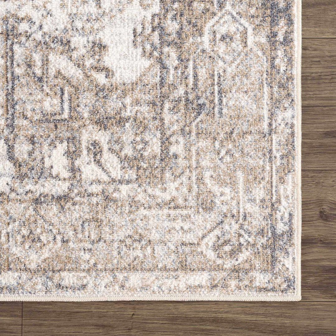 Transitional Ivory and Brown Machine Washable Rug - The Rug Decor
