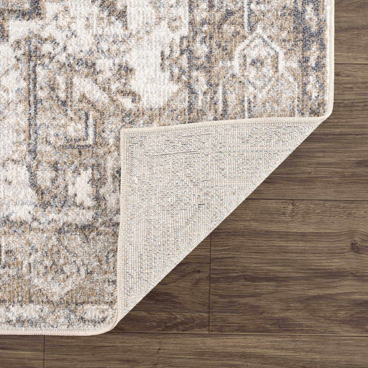 Transitional Ivory and Brown Machine Washable Rug - The Rug Decor