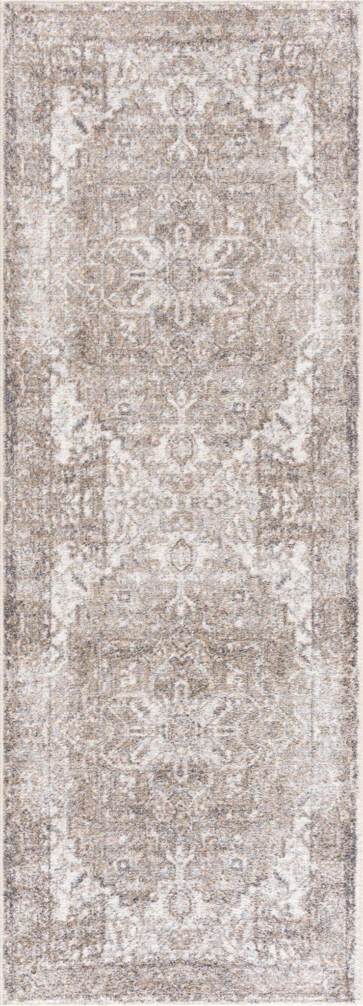 Transitional Ivory and Brown Machine Washable Rug - The Rug Decor