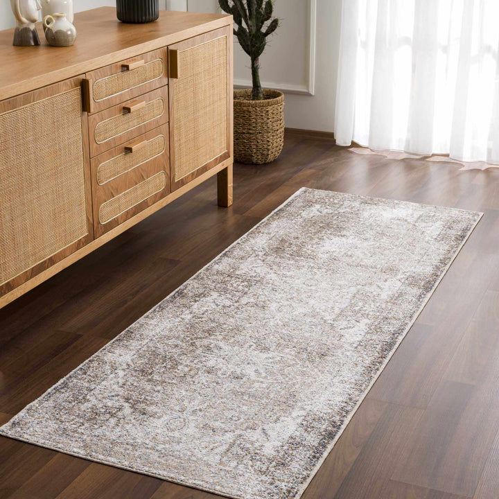 Transitional Ivory and Brown Machine Washable Rug - The Rug Decor