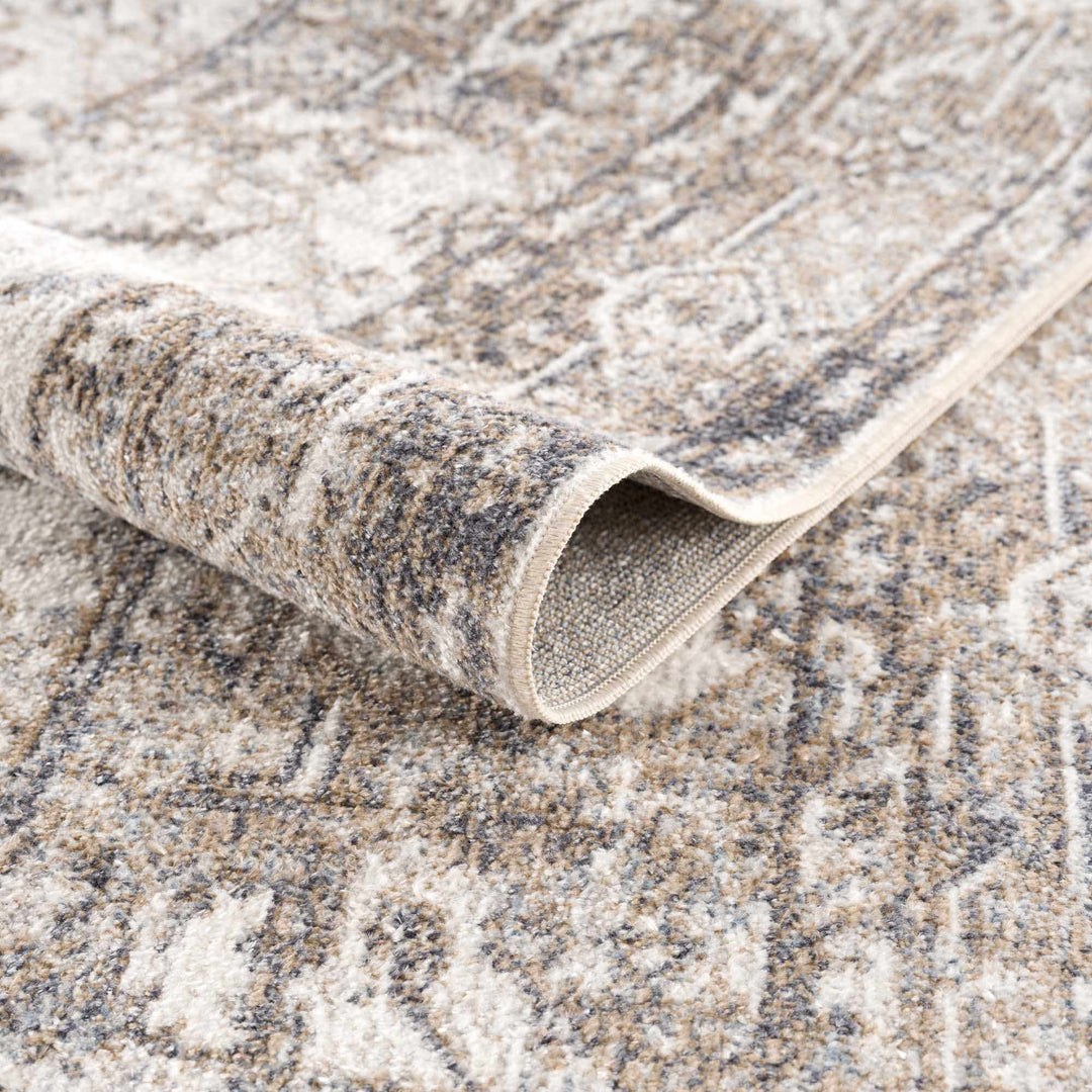 Transitional Ivory and Brown Machine Washable Rug - The Rug Decor