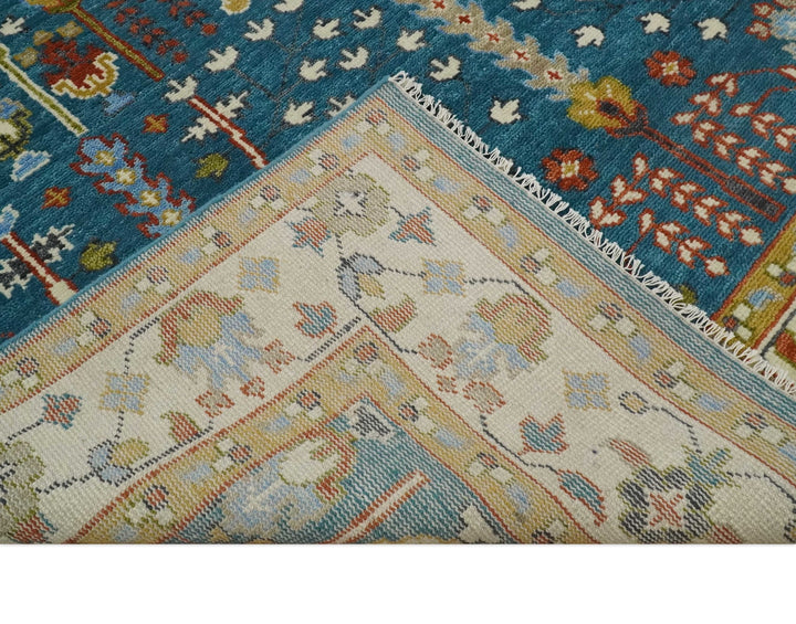 Tree of Life 5x8, 6x9, 8x10, 9x12, 10x14 and 12x15 Hand Knotted Teal Blue and Ivory Traditional Persian Vintage Wool Rug | TRDCP785 - The Rug Decor