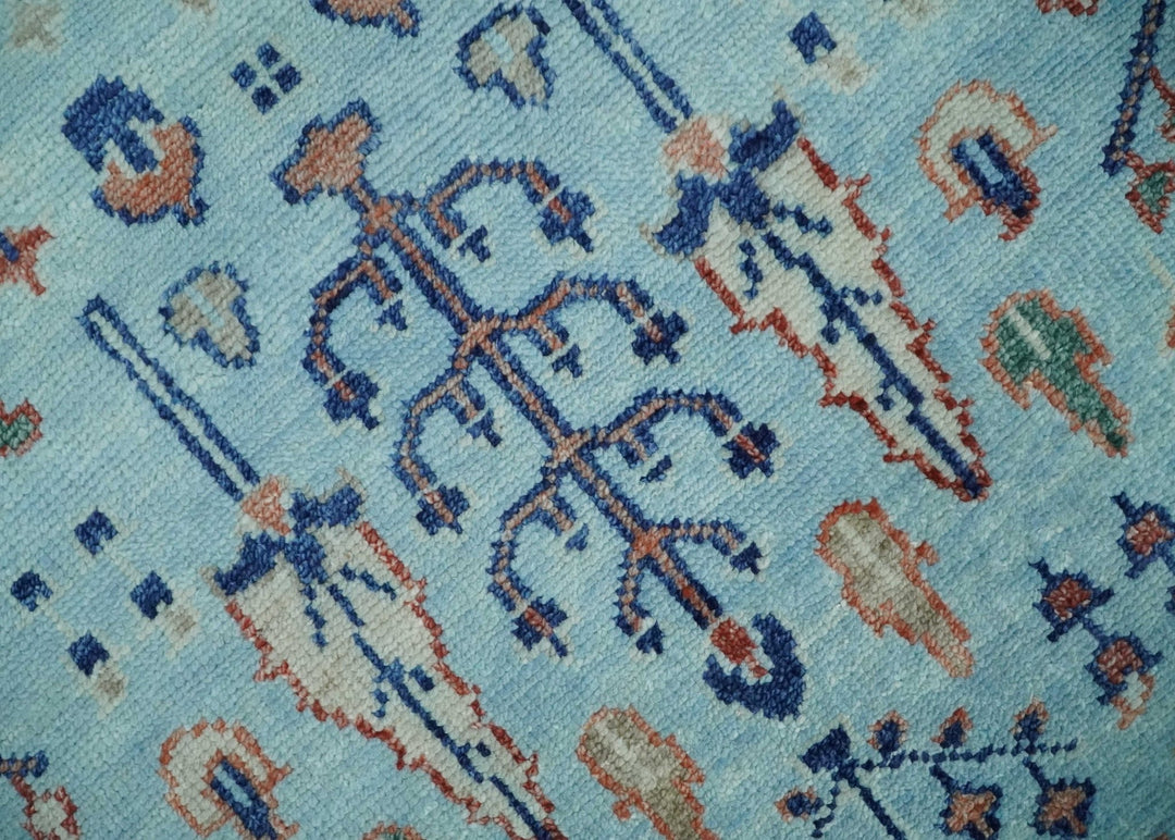 Tree of Life 8x10, 9x12, 10x14 and 12x15 Hand Knotted Blue and Rust Modern Persian Vintage Oushak Wool Rug | TRD2747 - The Rug Decor