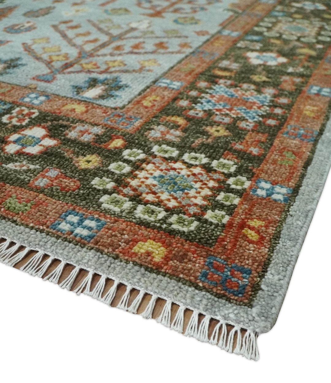 Tree of Life 8x10, 9x12, 10x14 and 12x15 Hand Knotted Silver, Brown and Rust Traditional Persian Vintage Oushak Wool Rug | TRD2757 - The Rug Decor