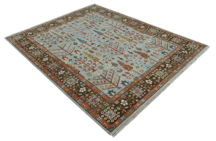 Tree of Life 8x10, 9x12, 10x14 and 12x15 Hand Knotted Silver, Brown and Rust Traditional Persian Vintage Oushak Wool Rug | TRD2757 - The Rug Decor