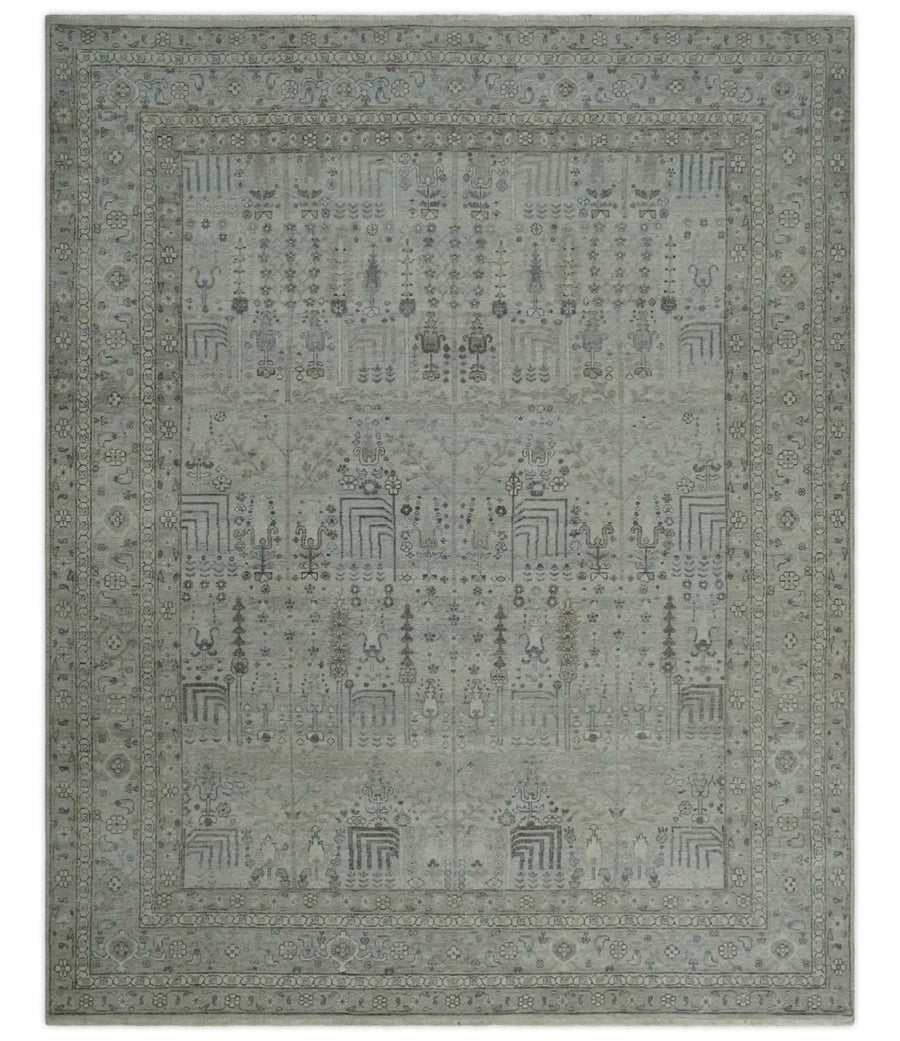 Tree of life Antique Distressed Finished Gray and Silver Low Pile Multi Size wool Area Rug - The Rug Decor