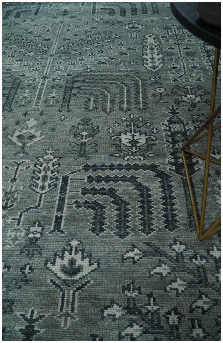 Tree of life Gray, Charcoal and Ivory Hand knotted Traditional Floral 9x12 wool Area Rug - The Rug Decor