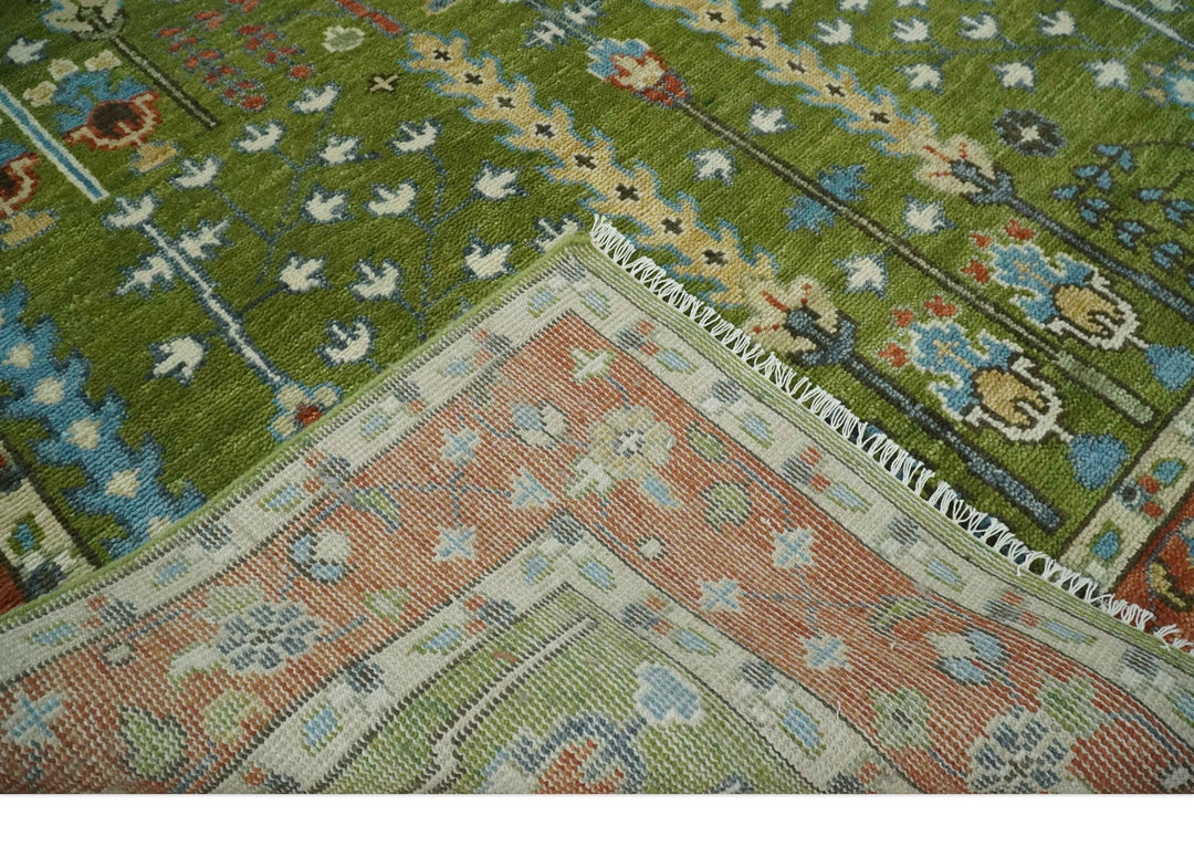 Tree of life Green and Rust Traditional Hand knotted 8x10 wool Area Rug - The Rug Decor