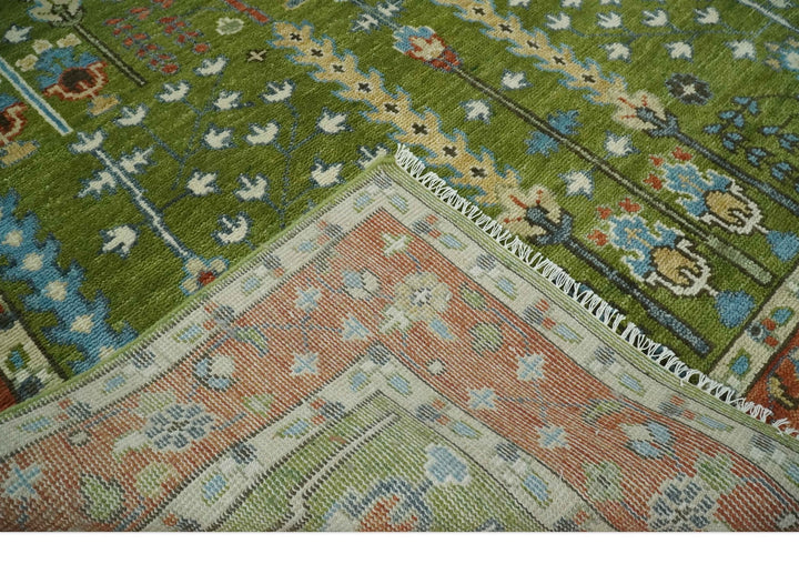 Tree of life Green and Rust Traditional Hand knotted 8x10 wool Area Rug - The Rug Decor