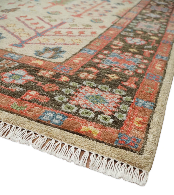 Tree of Life Hand Knotted 8x10 Beige, Brown and Rust Traditional Oushak Wool Rug - The Rug Decor