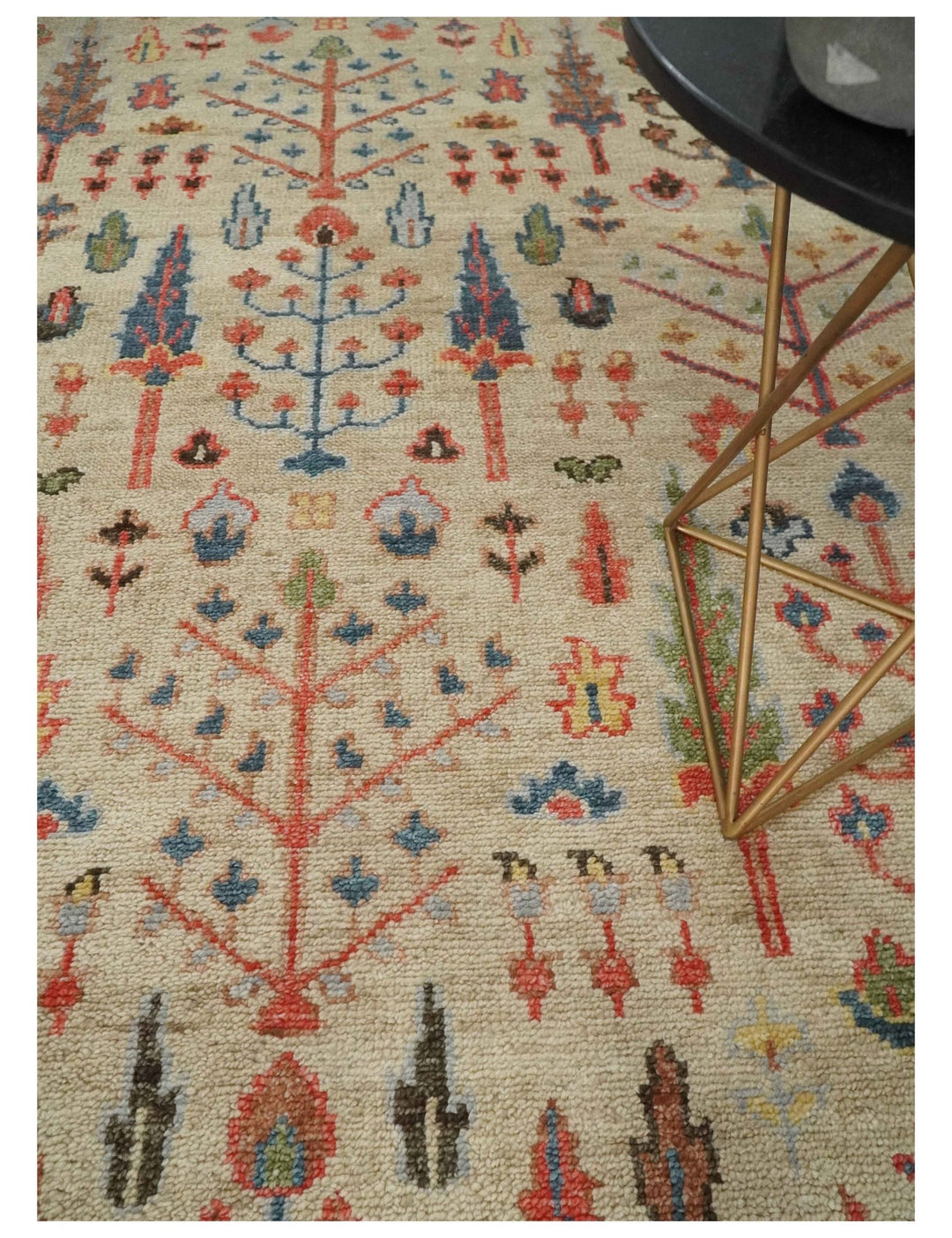 Tree of Life Hand Knotted 8x10 Beige, Brown and Rust Traditional Oushak Wool Rug - The Rug Decor