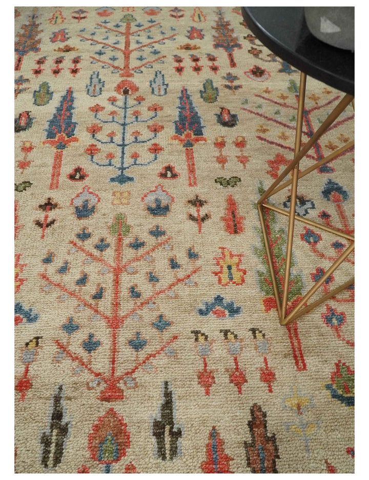 Tree of Life Hand Knotted 8x10 Beige, Brown and Rust Traditional Oushak Wool Rug - The Rug Decor