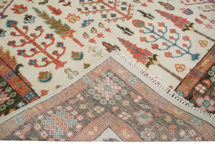 Tree of Life Hand Knotted Ivory, Brown and Rust Traditional Oushak Multi Size Wool Rug - The Rug Decor