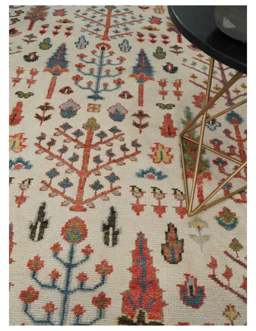 Tree of Life Hand Knotted Ivory, Brown and Rust Traditional Oushak Multi Size Wool Rug - The Rug Decor