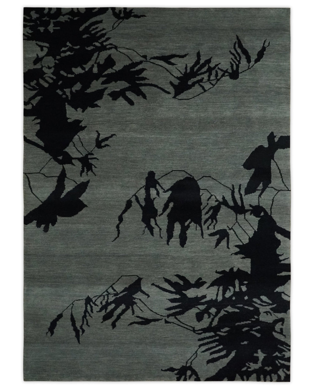 Tree of life leaf Art Gray and Black 5x6.6 Hand knotted wool Area Rug - The Rug Decor