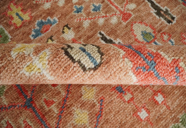 Tree of Life Peach and Brown Hand Knotted 8x10 Traditional Oushak Wool Rug - The Rug Decor