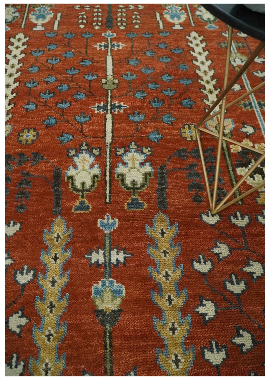 Tree Rug Hand Knotted Rust and Ivory 9x12 Traditional Turkish Design Wool Area Rug - The Rug Decor