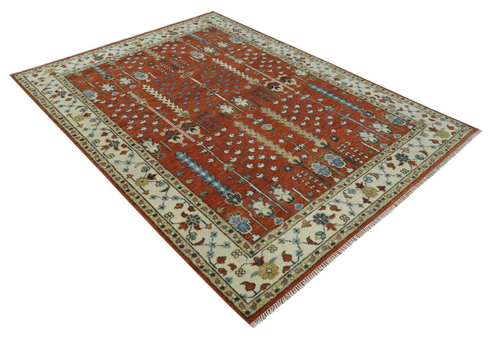 Tree Rug Hand Knotted Rust and Ivory 9x12 Traditional Turkish Design Wool Area Rug - The Rug Decor