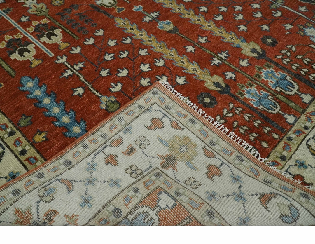 Tree Rug Hand Knotted Rust and Ivory 9x12 Traditional Turkish Design Wool Area Rug - The Rug Decor