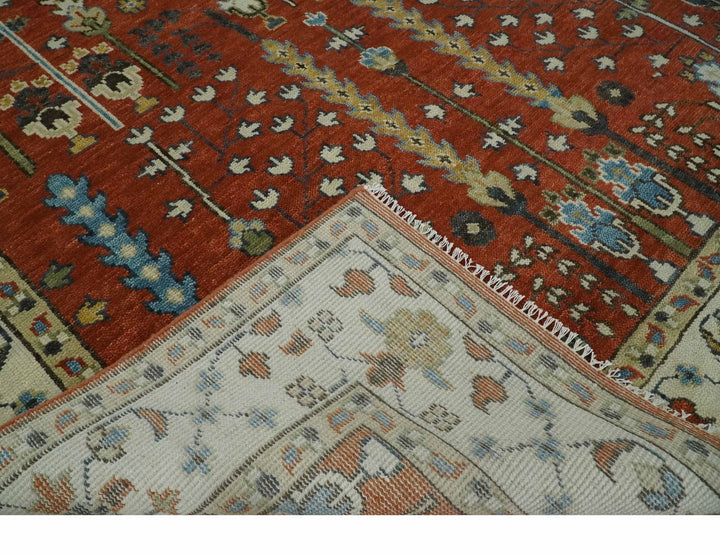 Tree Rug Hand Knotted Rust and Ivory 9x12 Traditional Turkish Design Wool Area Rug - The Rug Decor