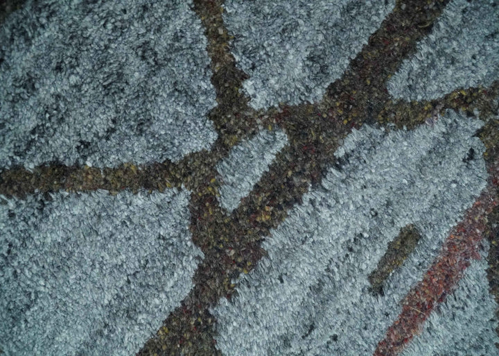 Tribal Design 8x10 Silver, Charcoal and Olive Stripes Handmade Wool Area Rug - The Rug Decor