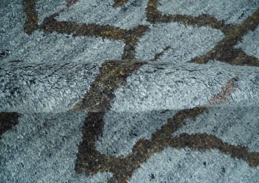 Tribal Design 8x10 Silver, Charcoal and Olive Stripes Handmade Wool Area Rug - The Rug Decor