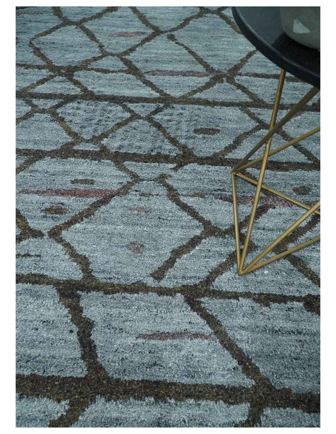 Tribal Design 8x10 Silver, Charcoal and Olive Stripes Handmade Wool Area Rug - The Rug Decor