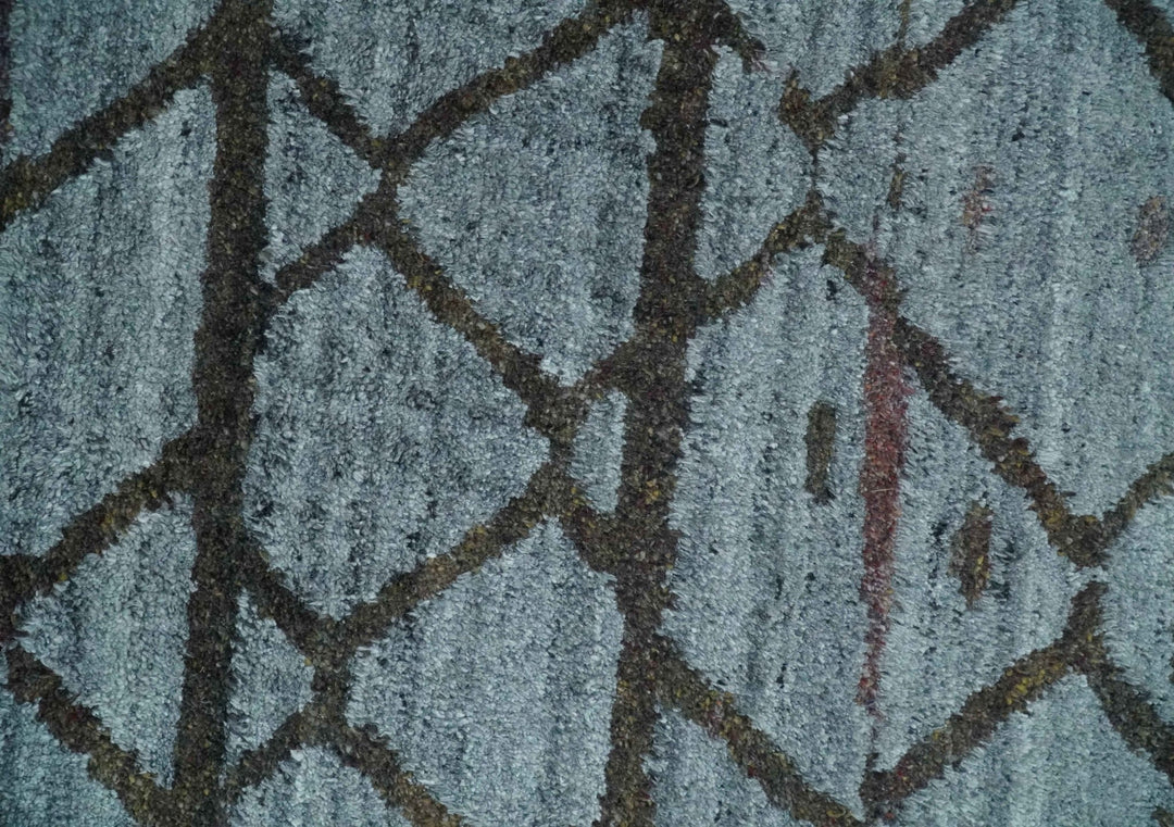 Tribal Design 8x10 Silver, Charcoal and Olive Stripes Handmade Wool Area Rug - The Rug Decor