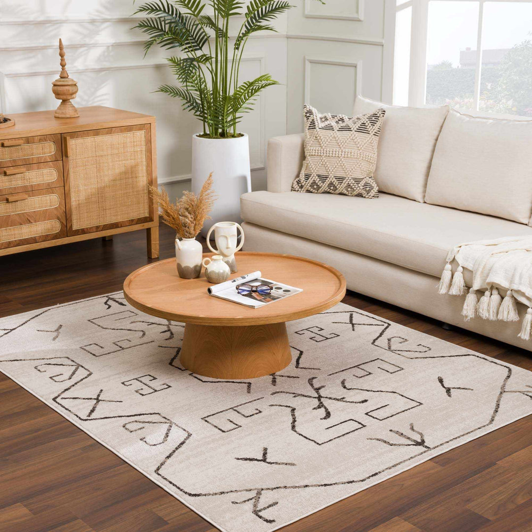 Tribal Design contemporary Light Peach and Charcoal Area Rug - The Rug Decor