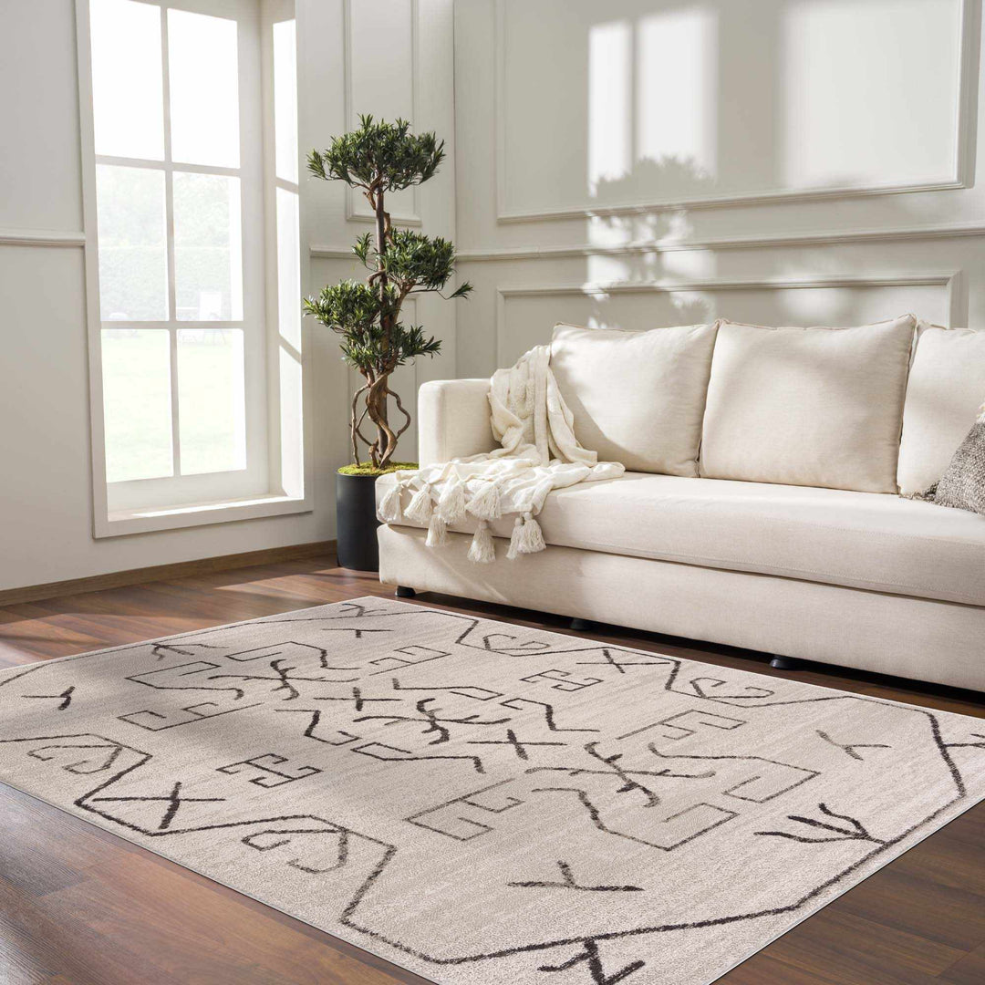 Tribal Design contemporary Light Peach and Charcoal Area Rug - The Rug Decor