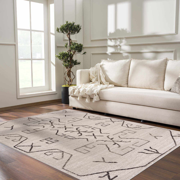 Tribal Design contemporary Light Peach and Charcoal Area Rug - The Rug Decor