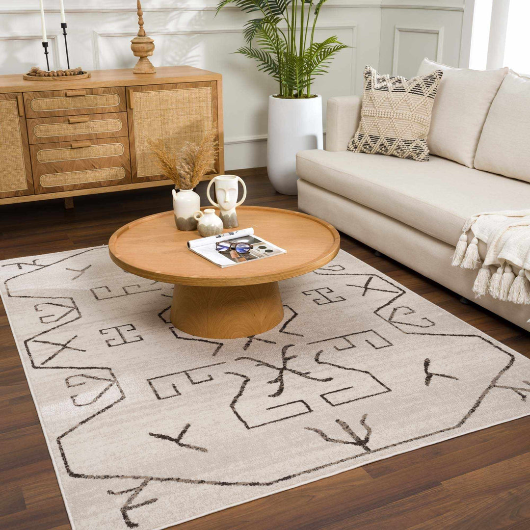 Tribal Design contemporary Light Peach and Charcoal Area Rug - The Rug Decor