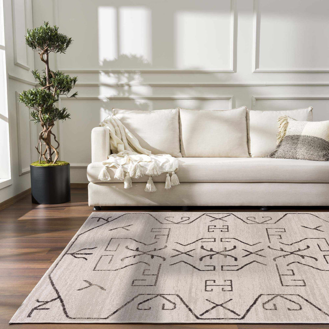 Tribal Design contemporary Light Peach and Charcoal Area Rug - The Rug Decor