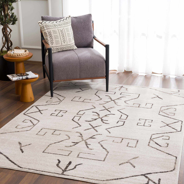 Tribal Design contemporary Light Peach and Charcoal Area Rug - The Rug Decor