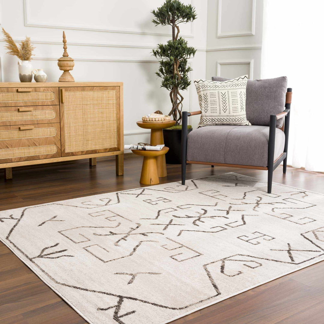 Tribal Design contemporary Light Peach and Charcoal Area Rug - The Rug Decor