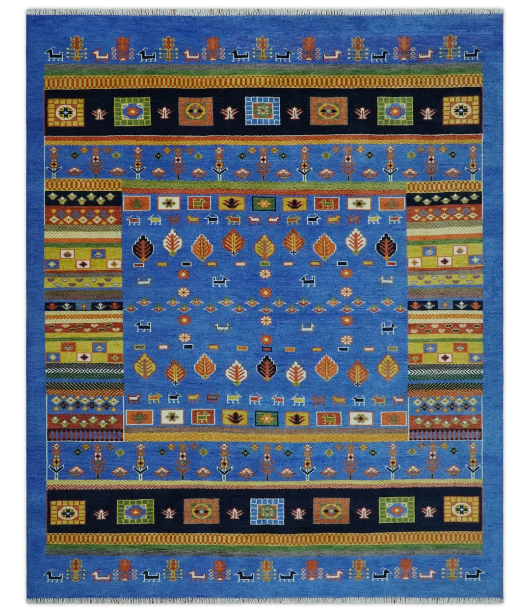 Tribal Gabbeh Blue, Black, Green and Rust Hand knotted Antique Look Traditional Wool Area Rug - The Rug Decor