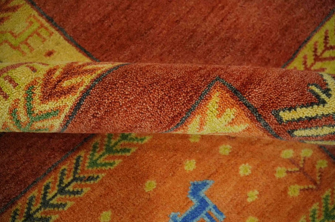 Tribal Gabbeh Rust, Green, Mustard and Aqua 8x10 Hand knotted Wool Area Rug - The Rug Decor