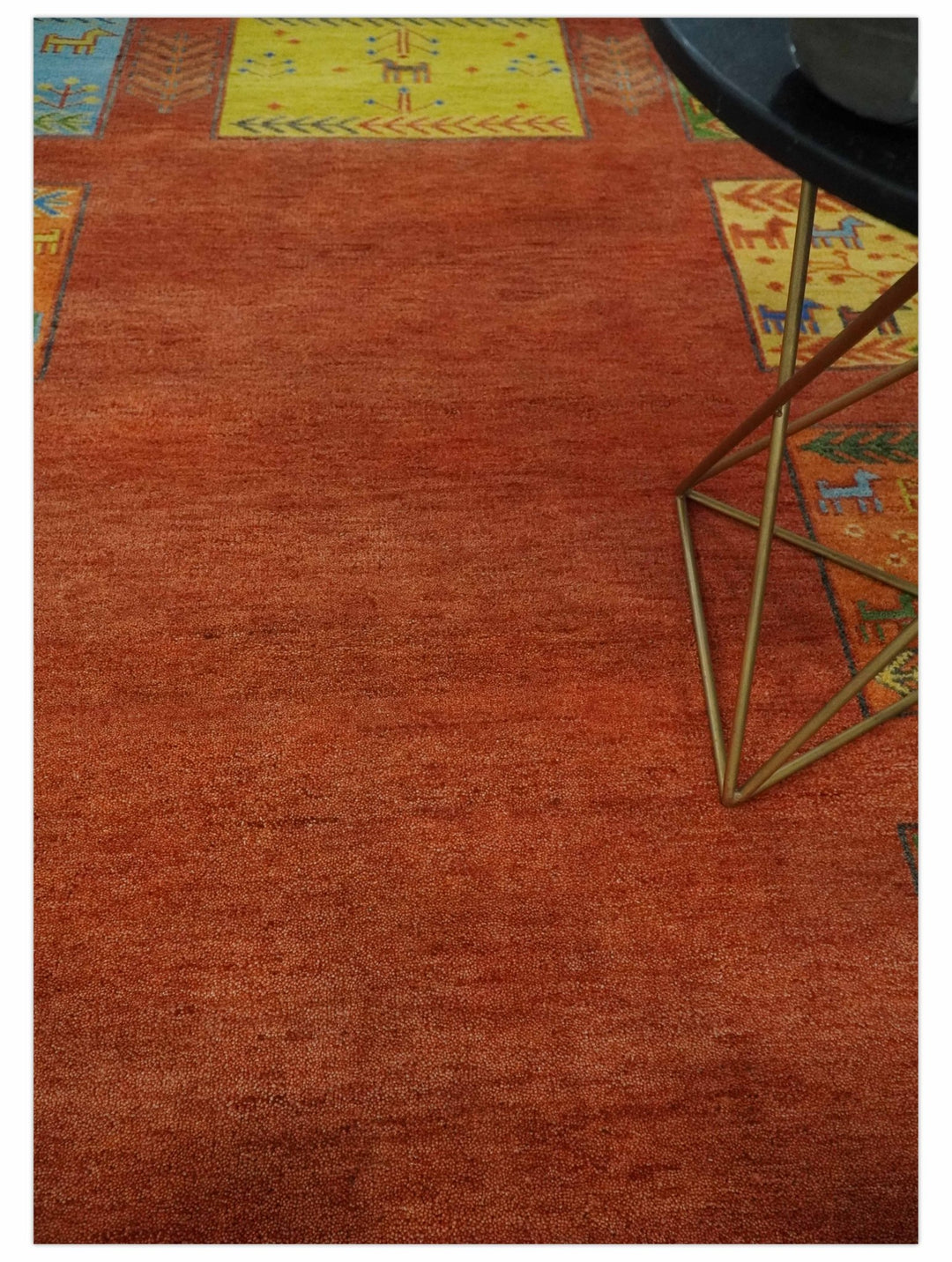 Tribal Gabbeh Rust, Green, Mustard and Aqua 8x10 Hand knotted Wool Area Rug - The Rug Decor