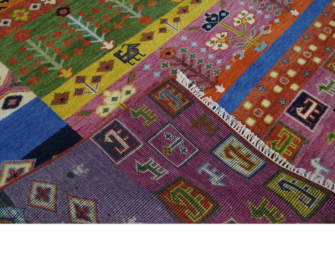 Tribal Gabbeh Rust, Ivory, Green and Pink Hand knotted 8x10 Antique Look Traditional Wool Area Rug - The Rug Decor