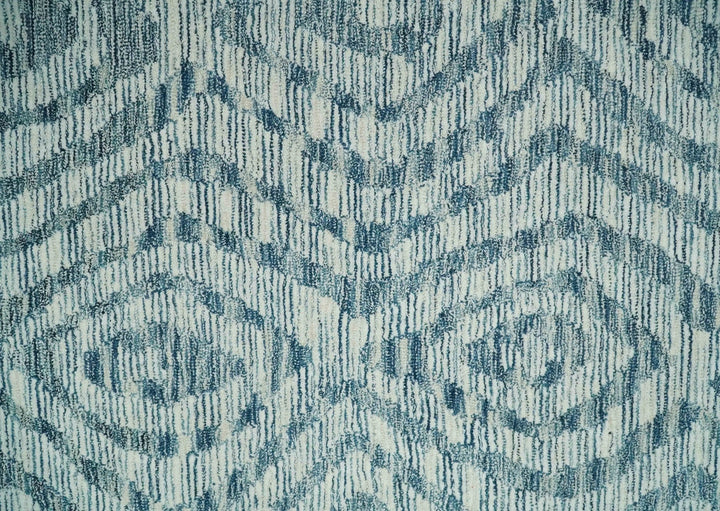 Tribal Modern Hand Tufted 2x3, 3x5, 5x8, 6x9, 8x10 and 9x12 Woolen White and Blue Area Rug | CLO3 - The Rug Decor