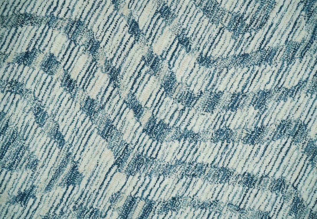 Tribal Modern Hand Tufted 2x3, 3x5, 5x8, 6x9, 8x10 and 9x12 Woolen White and Blue Area Rug | CLO3 - The Rug Decor