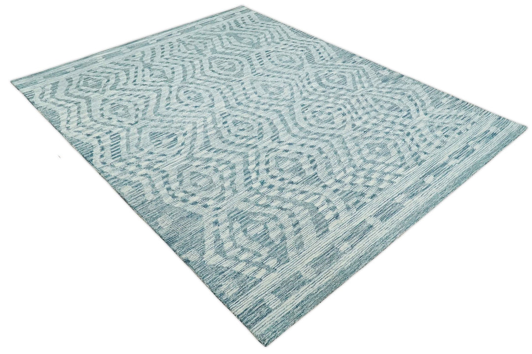 Tribal Modern Hand Tufted 2x3, 3x5, 5x8, 6x9, 8x10 and 9x12 Woolen White and Blue Area Rug | CLO3 - The Rug Decor