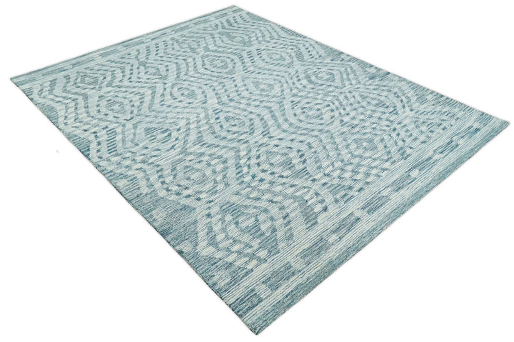 Tribal Modern Hand Tufted 2x3, 3x5, 5x8, 6x9, 8x10 and 9x12 Woolen White and Blue Area Rug | CLO3 - The Rug Decor