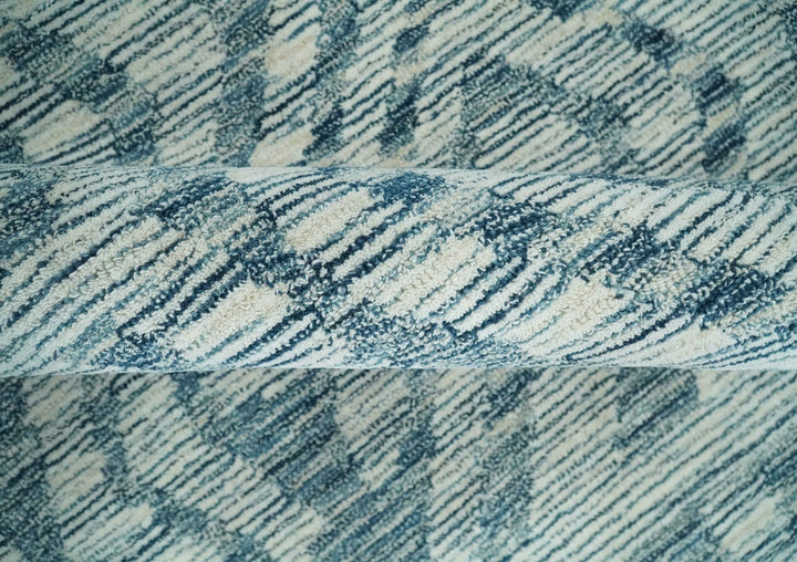 Tribal Modern Hand Tufted 2x3, 3x5, 5x8, 6x9, 8x10 and 9x12 Woolen White and Blue Area Rug | CLO3 - The Rug Decor