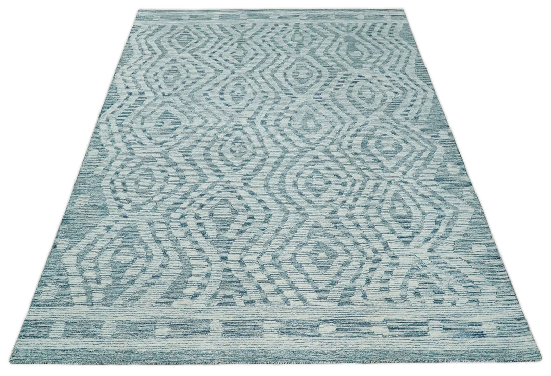 Tribal Modern Hand Tufted 2x3, 3x5, 5x8, 6x9, 8x10 and 9x12 Woolen White and Blue Area Rug | CLO3 - The Rug Decor