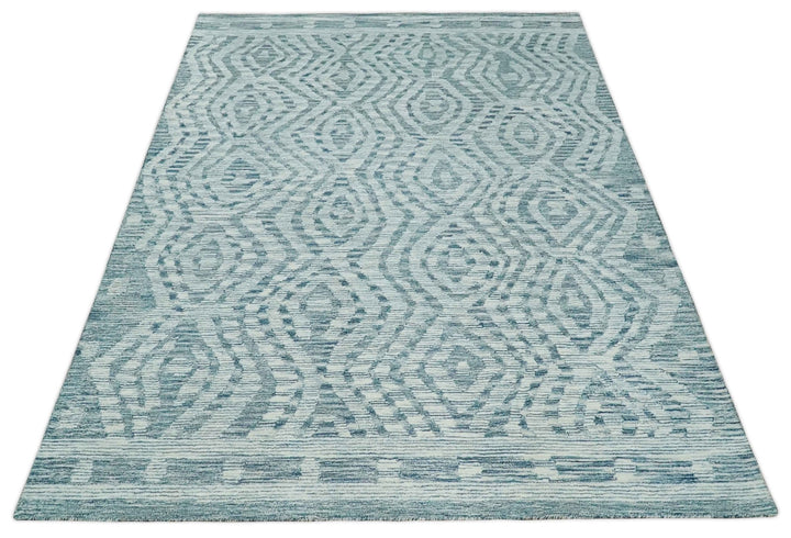 Tribal Modern Hand Tufted 2x3, 3x5, 5x8, 6x9, 8x10 and 9x12 Woolen White and Blue Area Rug | CLO3 - The Rug Decor