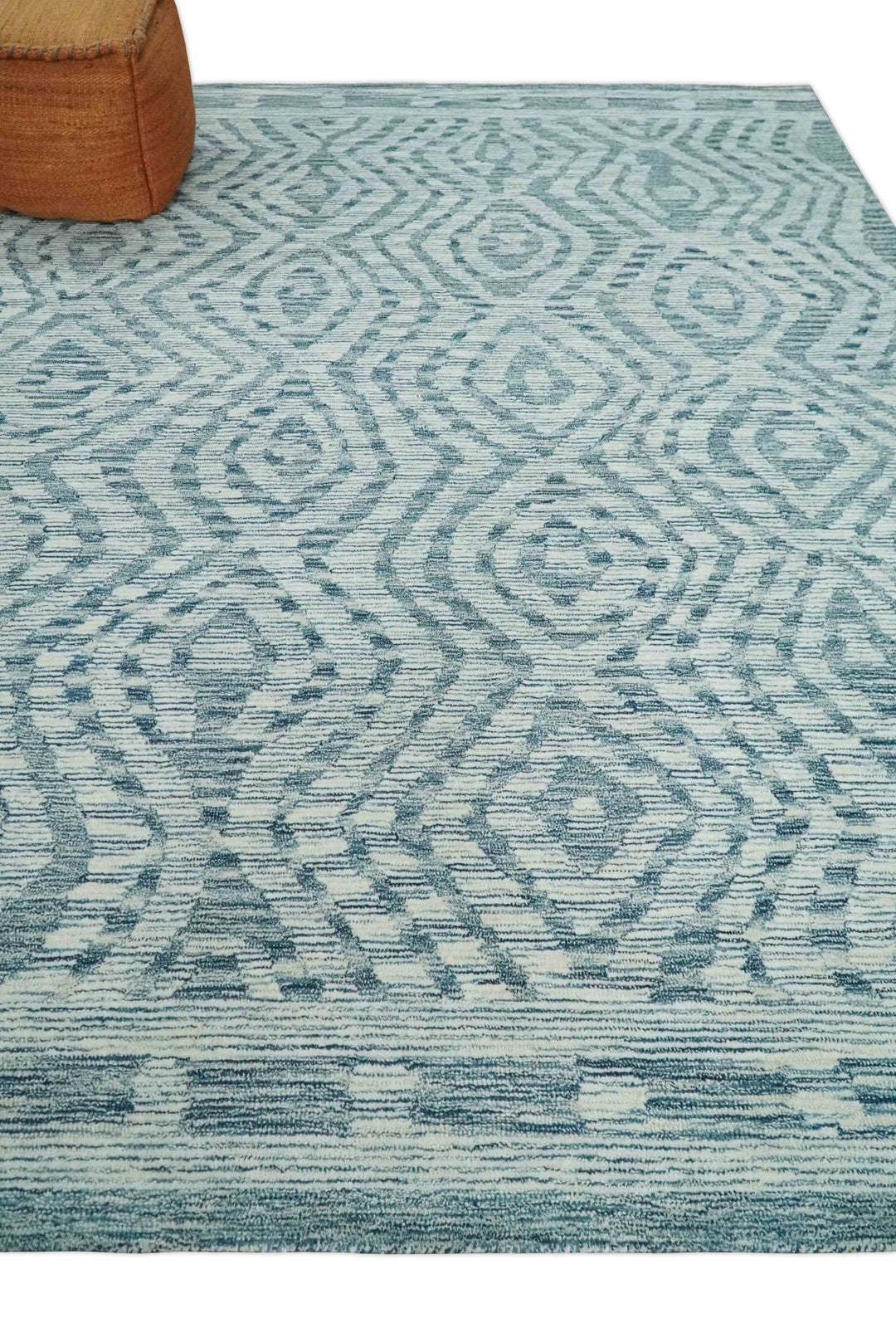 Tribal Modern Hand Tufted 2x3, 3x5, 5x8, 6x9, 8x10 and 9x12 Woolen White and Blue Area Rug | CLO3 - The Rug Decor