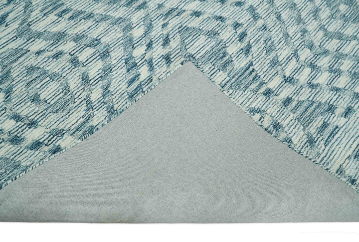 Tribal Modern Hand Tufted 2x3, 3x5, 5x8, 6x9, 8x10 and 9x12 Woolen White and Blue Area Rug | CLO3 - The Rug Decor